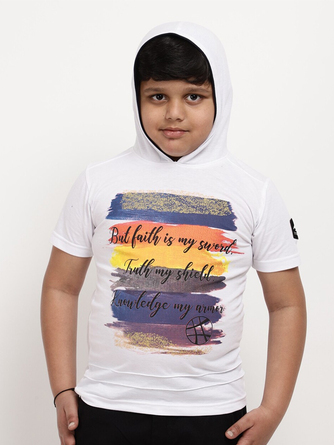 

V-Mart Boys White Typography Printed Hooded Cotton T-shirt