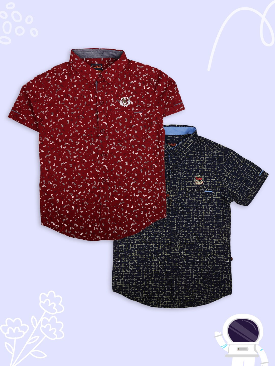 

V-Mart Boys Maroon Standard Printed Casual Shirt Pack Of 2