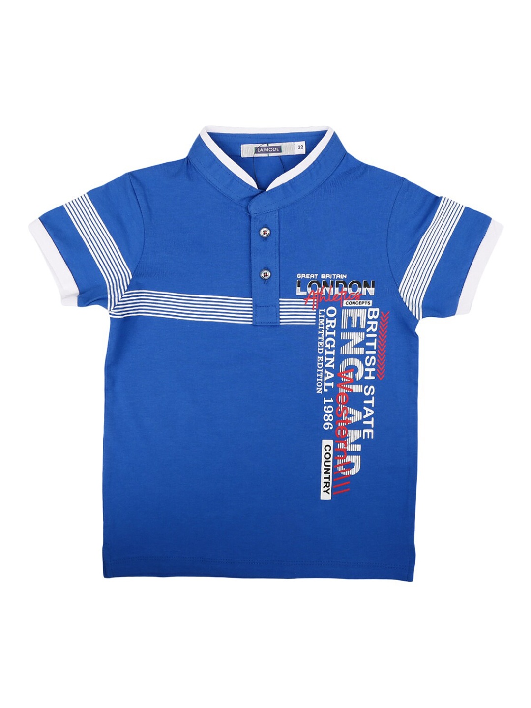 

V-Mart Boys Blue Typography Printed Henley Neck Cotton T-shirt