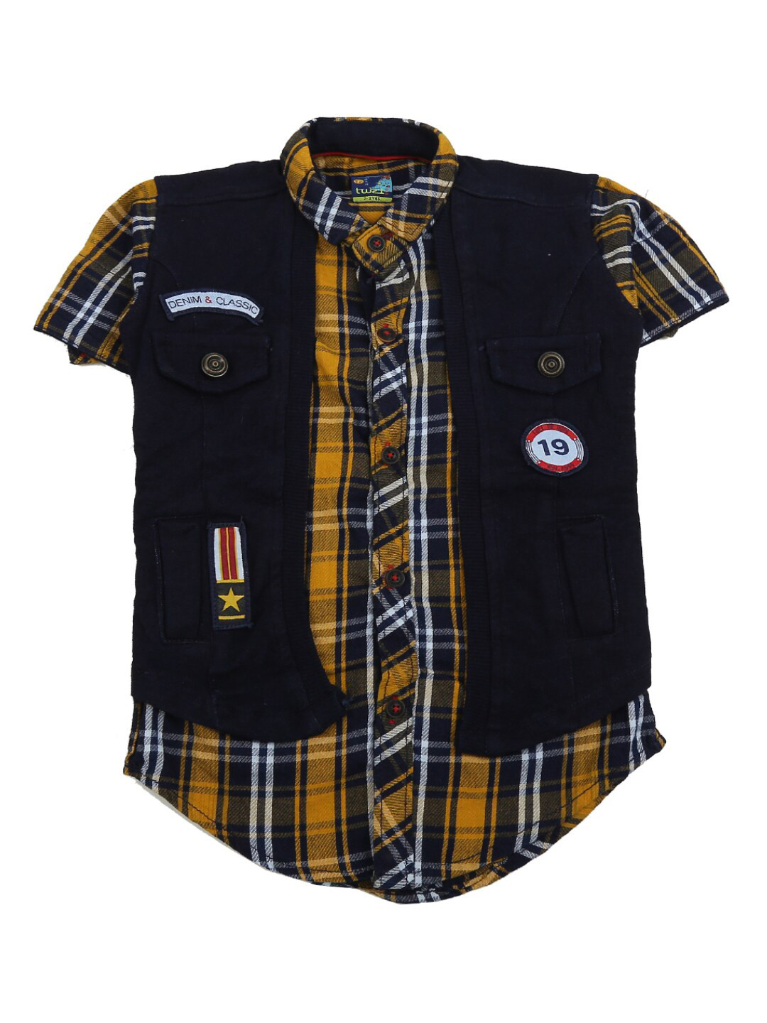 

V-Mart Boys Mustard & Navy Blue Standard Tartan Checks Checked Casual Shirt
