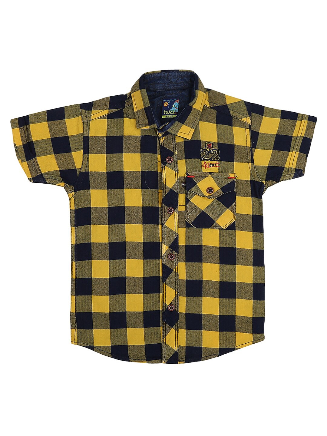 

V-Mart Boys Yellow & Navy Blue Buffalo Checked Cotton Casual Shirt