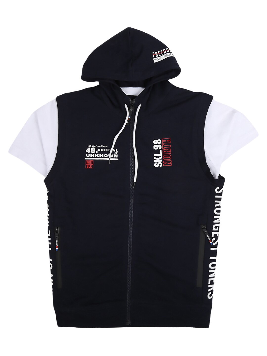 

V-Mart Boys Navy Blue Typography Printed Hooded T-shirt
