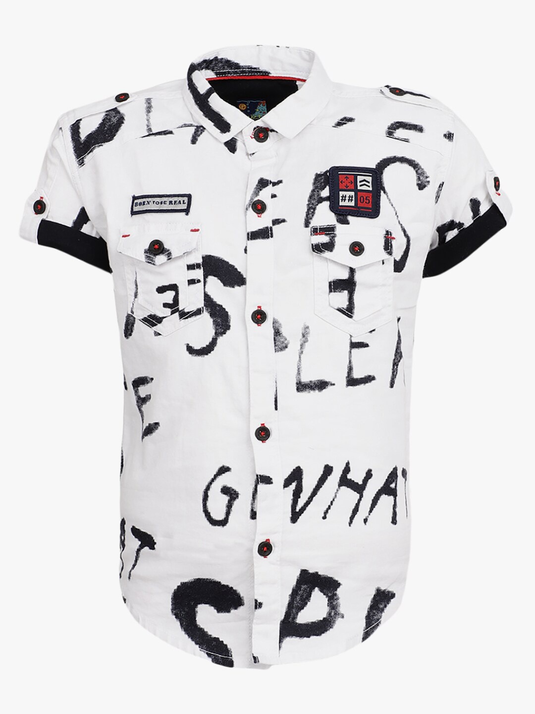 

V-Mart Boys White & Black Printed Casual Shirt