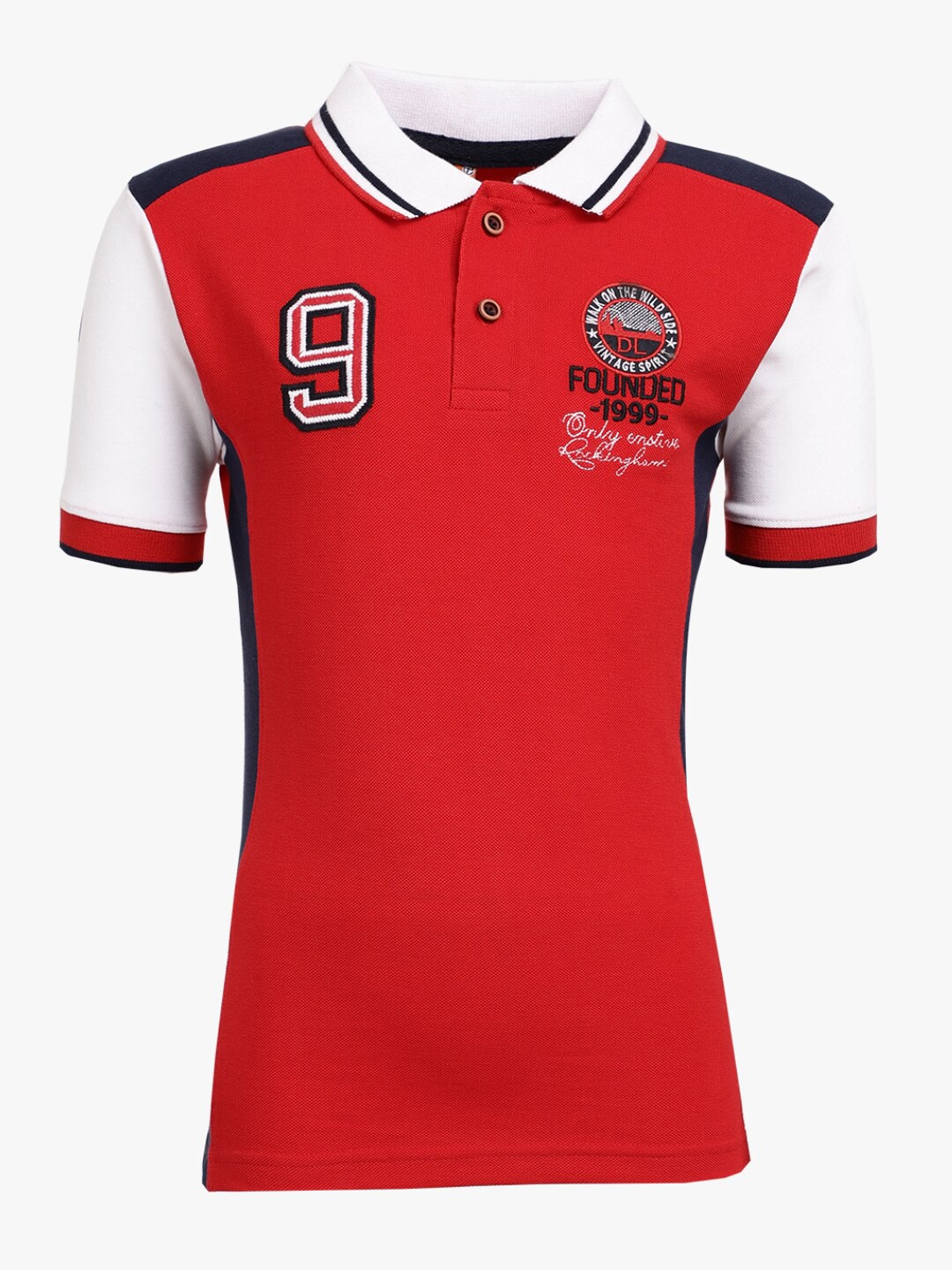 

V-Mart Boys Red & White Colourblocked Polo Collar T-shirt