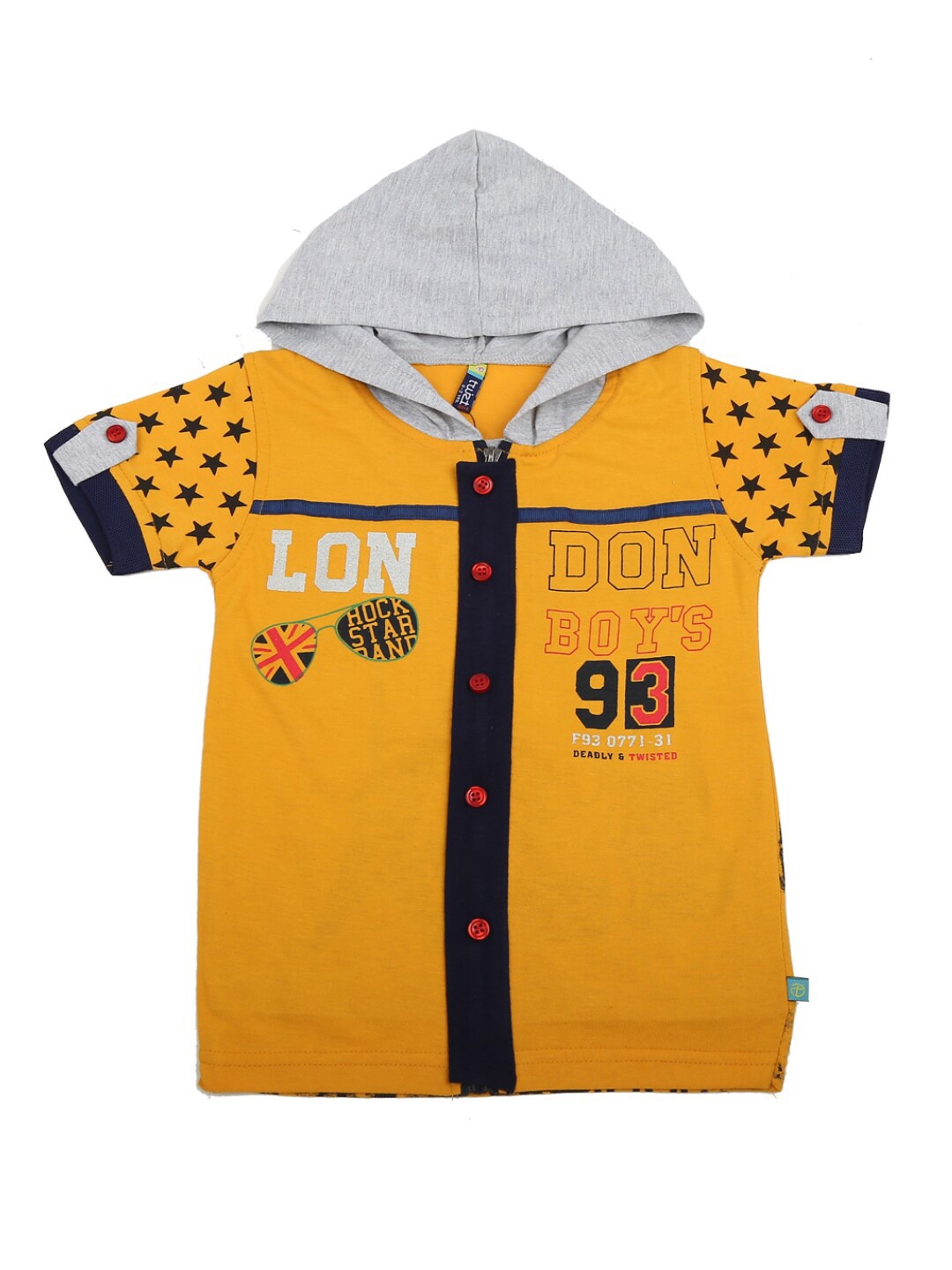 

V-Mart Boys Yellow & Navy Blue Typography Printed T-shirt