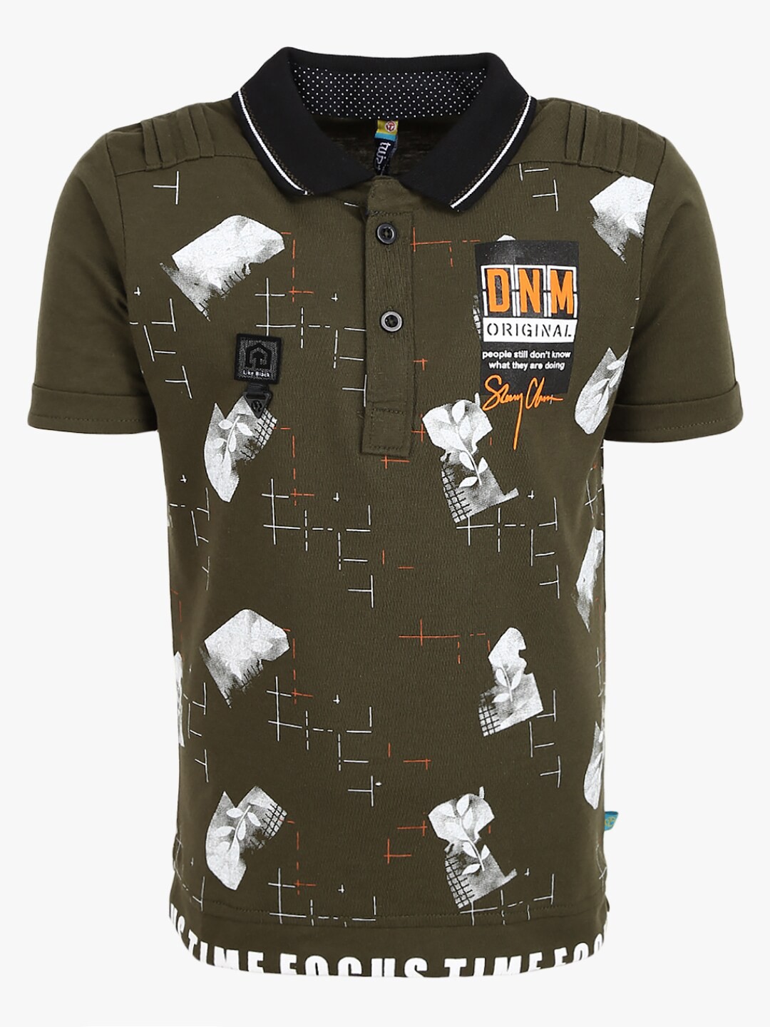 

V-Mart Boys Green & White Printed Polo Collar T-shirt
