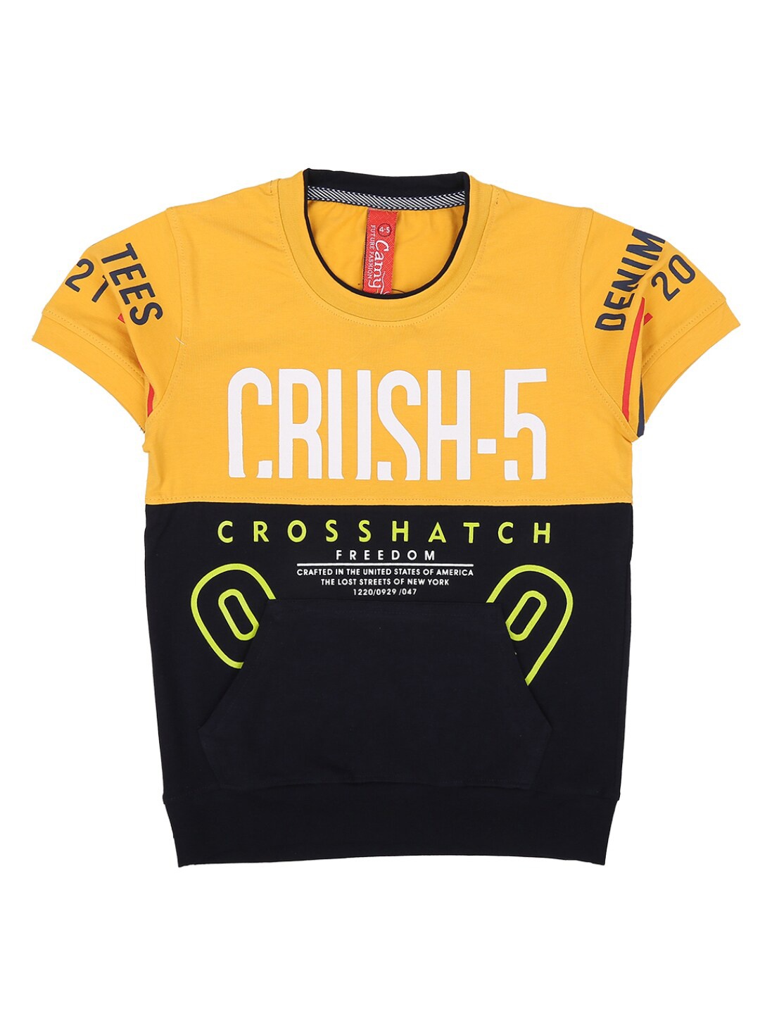 

V-Mart Boys Mustard Yellow & Black Typography Printed T-shirt