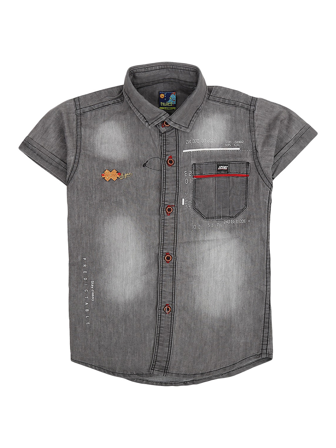 

V-Mart Boys Grey Standard Faded Casual Shirt