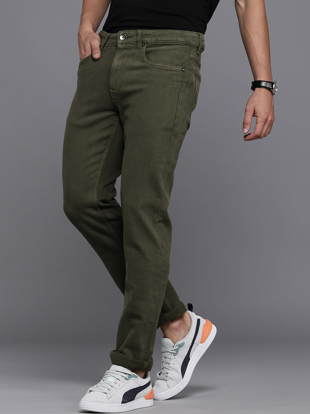 

Louis Philippe Jeans Men Olive Green Matt Slim Fit Low-Rise Stretchable Jeans