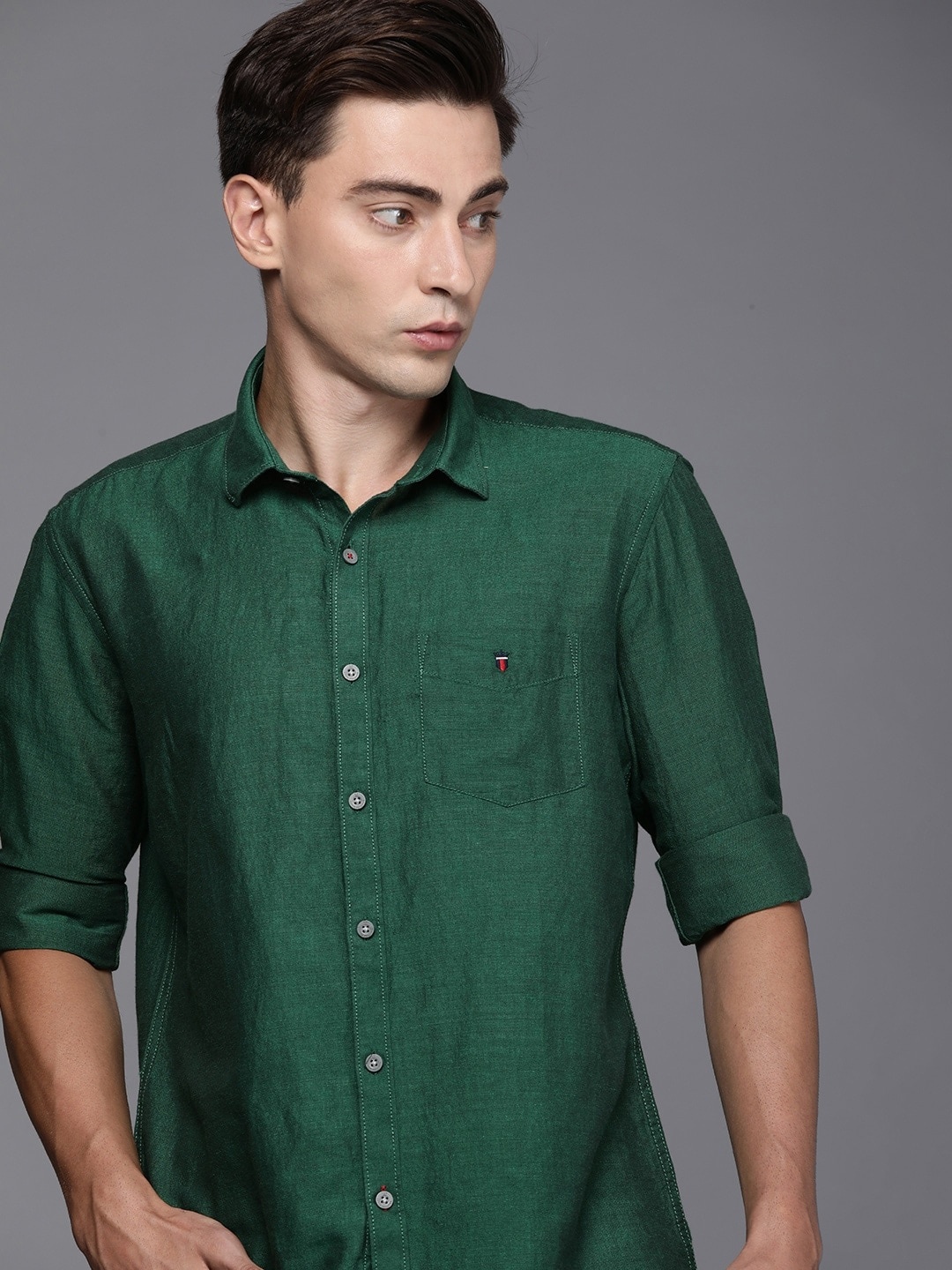 

Louis Philippe Sport Men Green Slim Fit Solid Opaque Casual Shirt