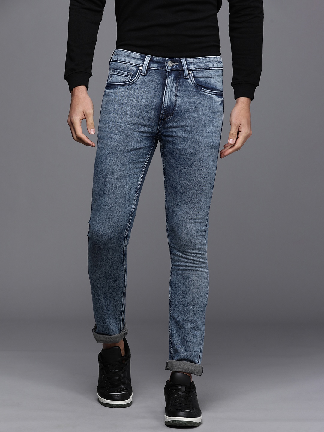 

Louis Philippe Jeans Men Navy Blue Slim Fit Low-Rise Light Fade Stretchable Jeans