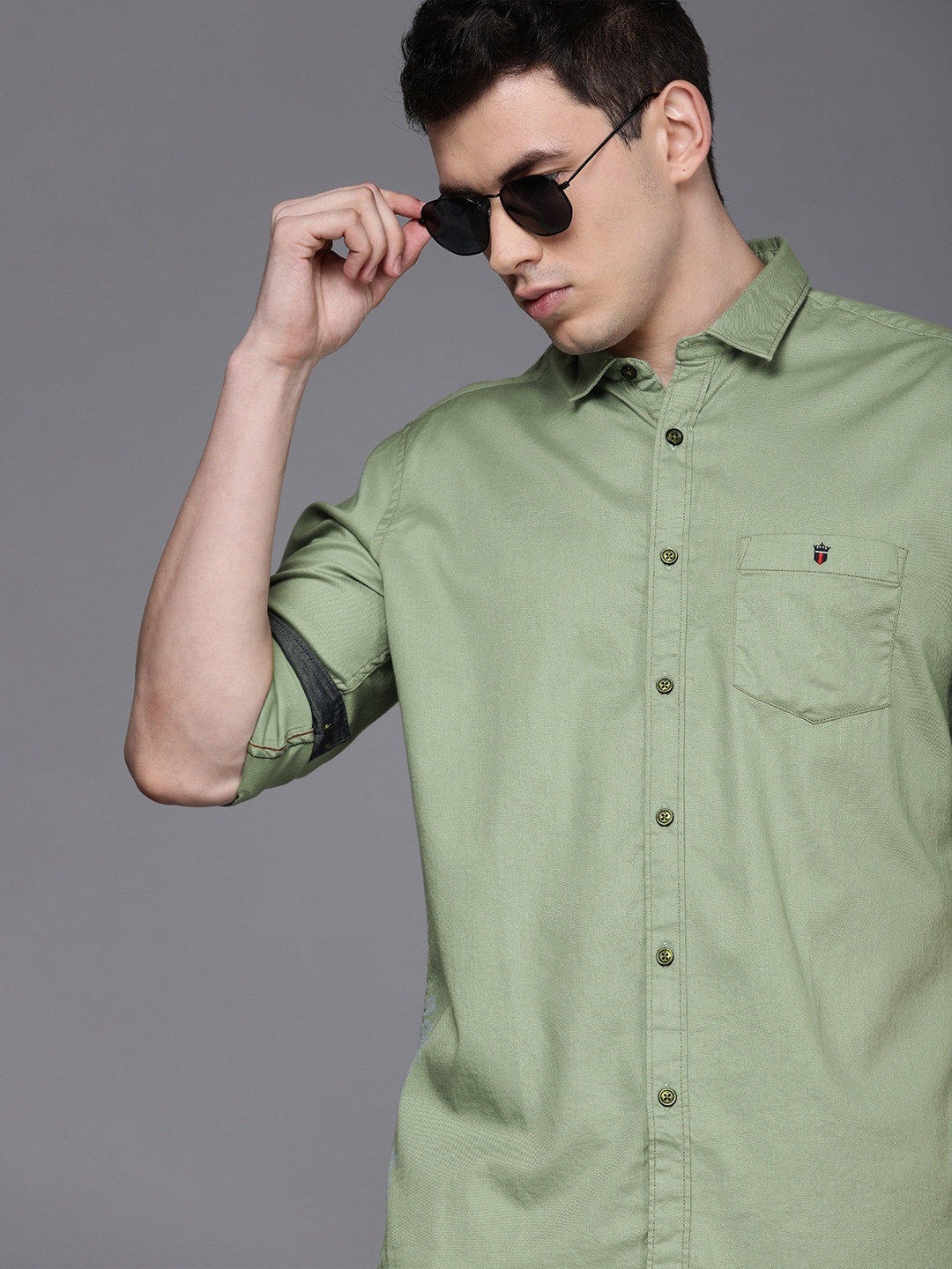 

Louis Philippe Jeans Men Olive Green Slim Fit Pure Cotton Casual Shirt