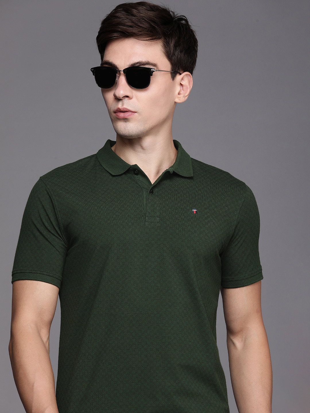 

Louis Philippe Sport Men Olive Green & Black Printed Polo Collar T-shirt