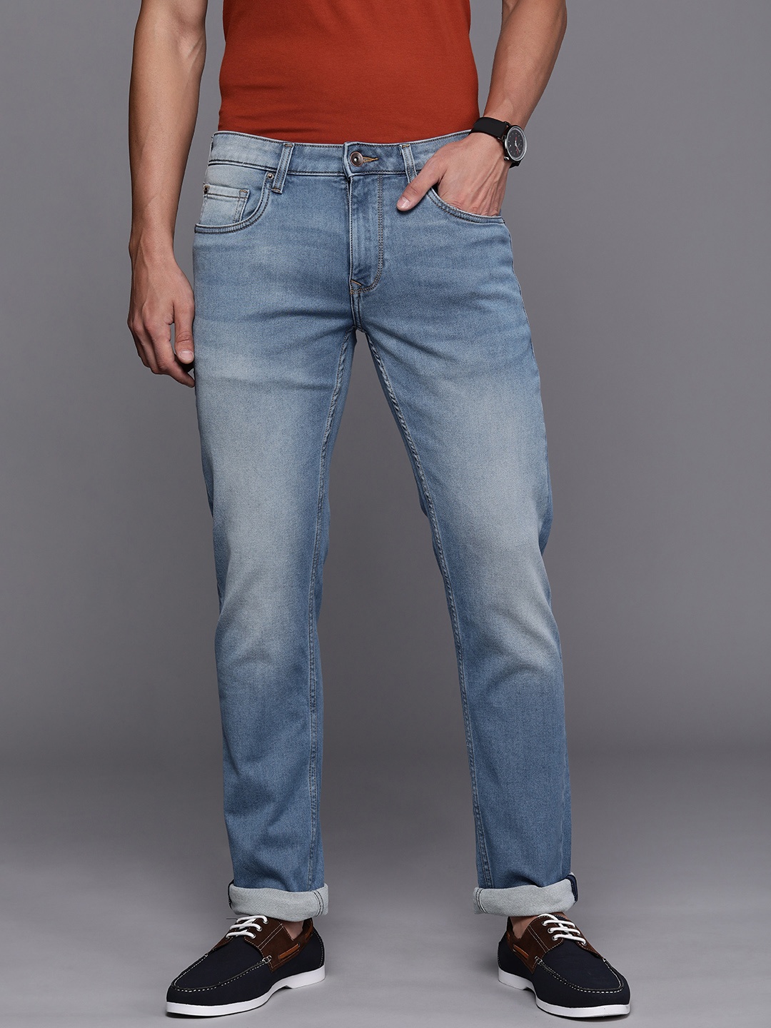 

Louis Philippe Jeans Men Navy Blue Matt Slim Fit Low-Rise Light Fade Stretchable Jeans