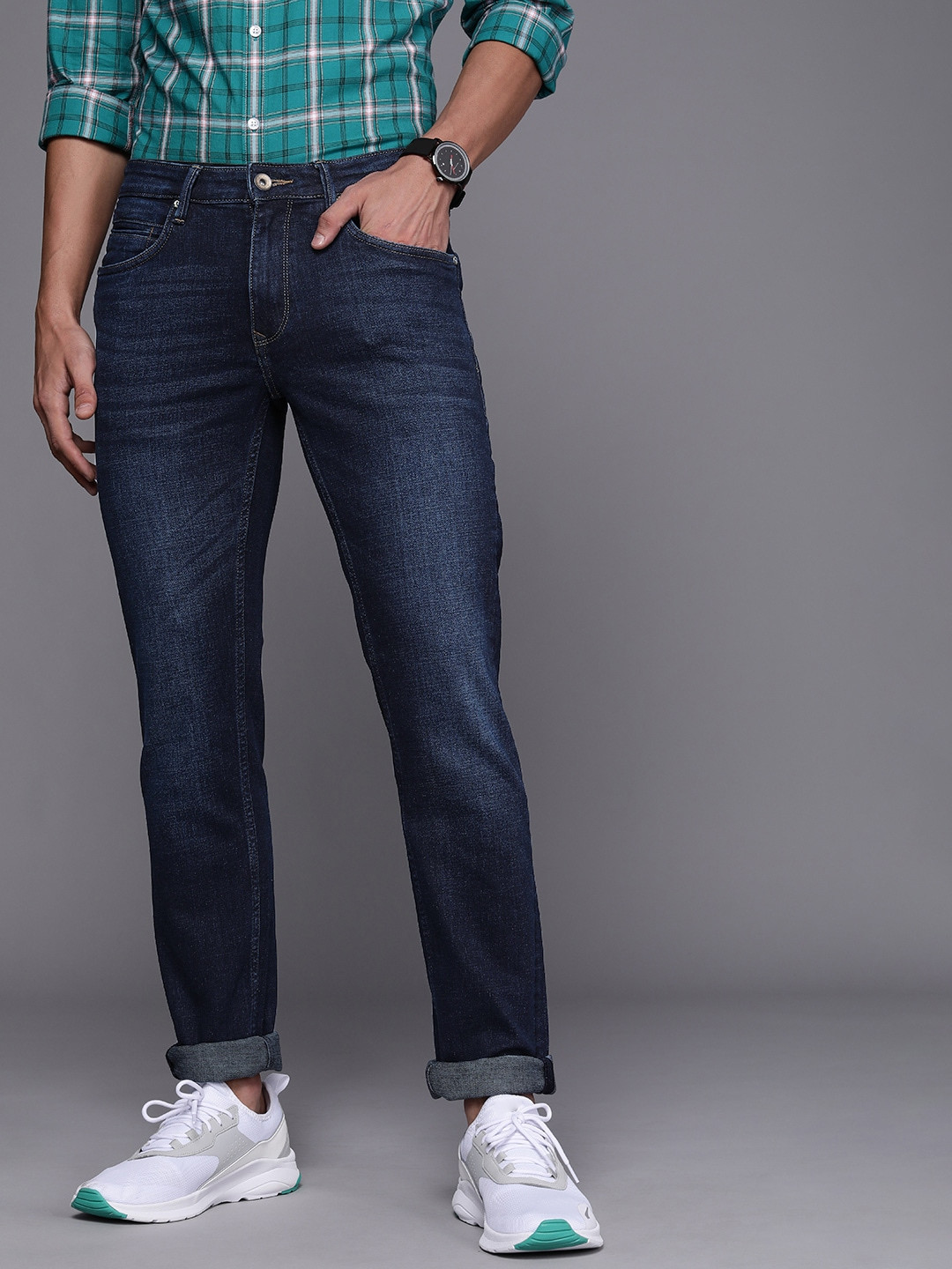 

Louis Philippe Jeans Men Navy Blue Slim Fit Low-Rise Light Fade Stretchable Jeans