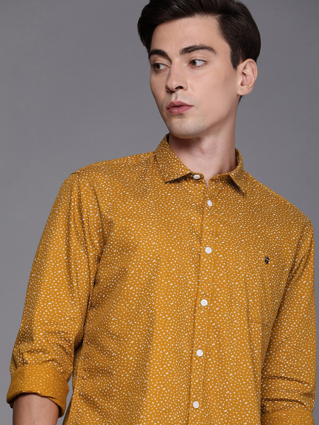 

Louis Philippe Jeans Men Yellow Slim Fit Printed Pure Cotton Casual Shirt
