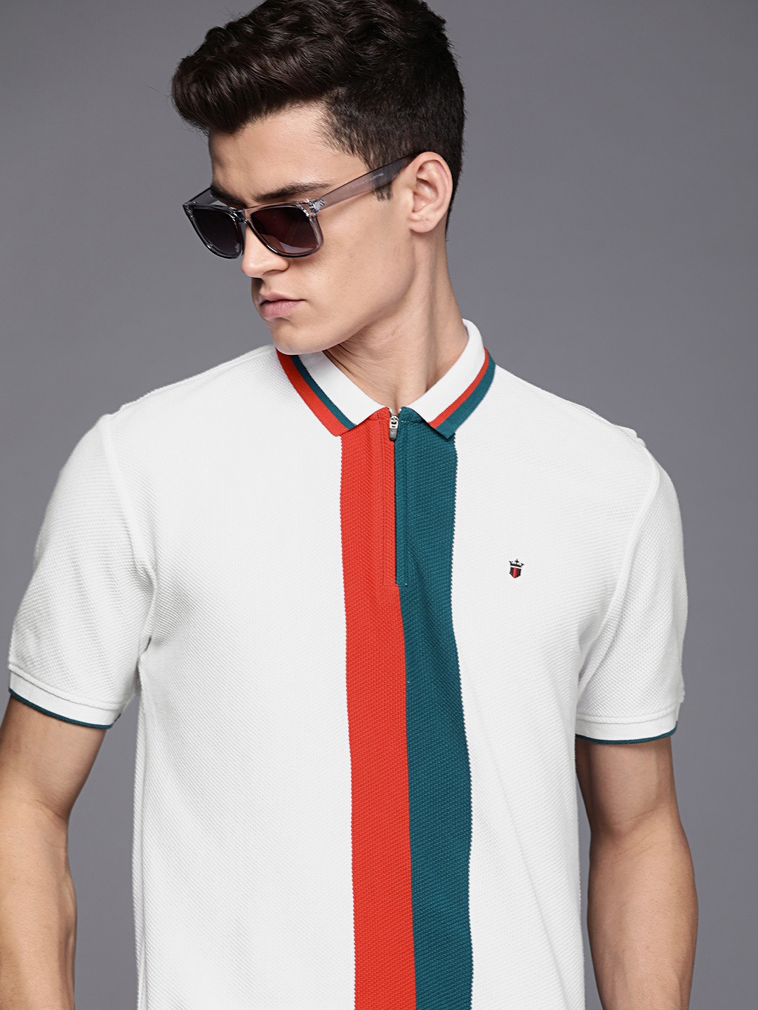 

Louis Philippe Sport Men White Striped Polo Collar Slim Fit Casual T-shirt