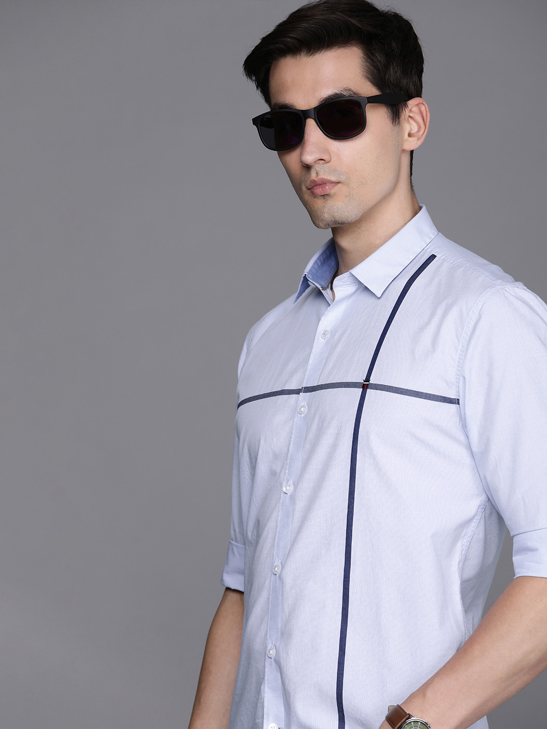 

Louis Philippe Sport Men Blue Super Slim Fit Striped Pure Cotton Casual Shirt