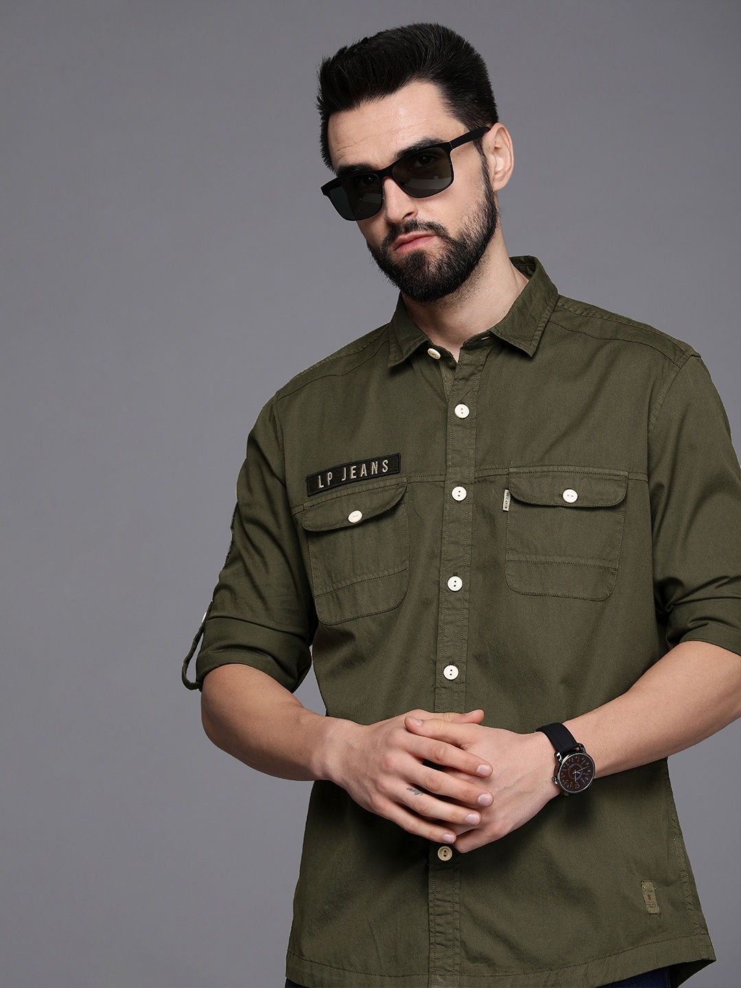 

Louis Philippe Jeans Men Olive Green Slim Fit Pure Cotton Casual Shirt