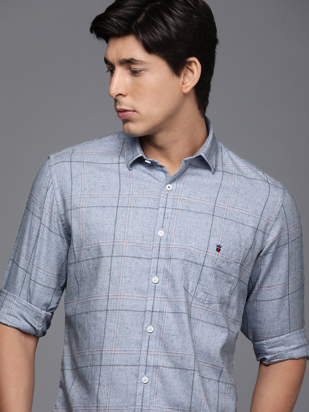 

Louis Philippe Sport Men Blue & Red Checked Pure Cotton Slim Fit Casual Shirt