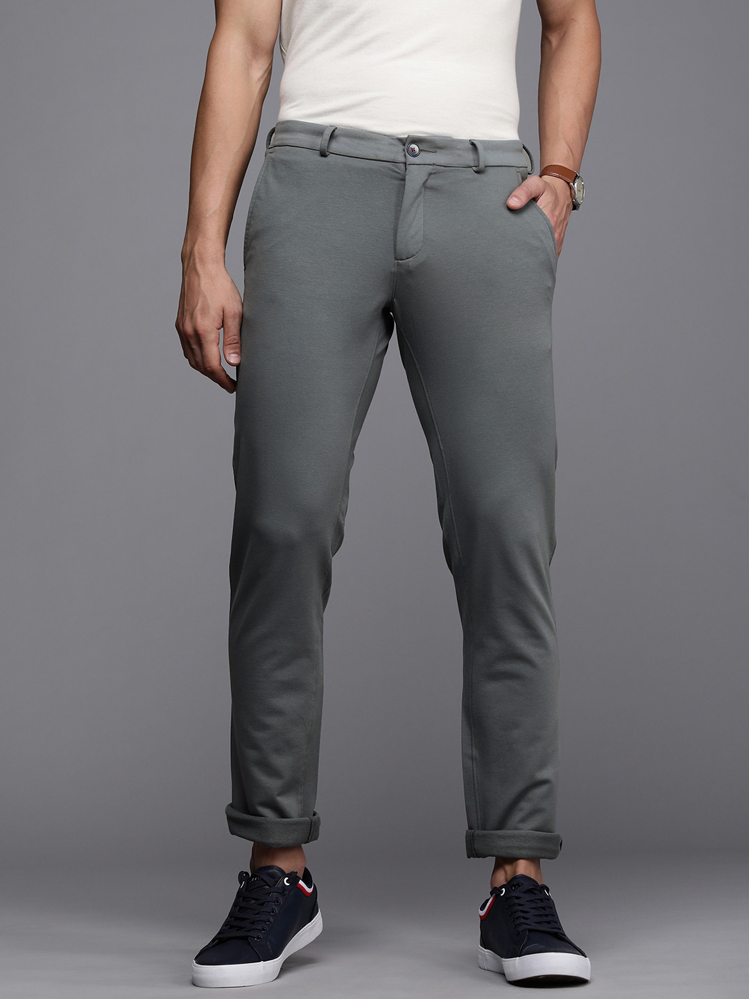 

Louis Philippe Sport Men Grey Slim Fit Low-Rise Regular Trousers