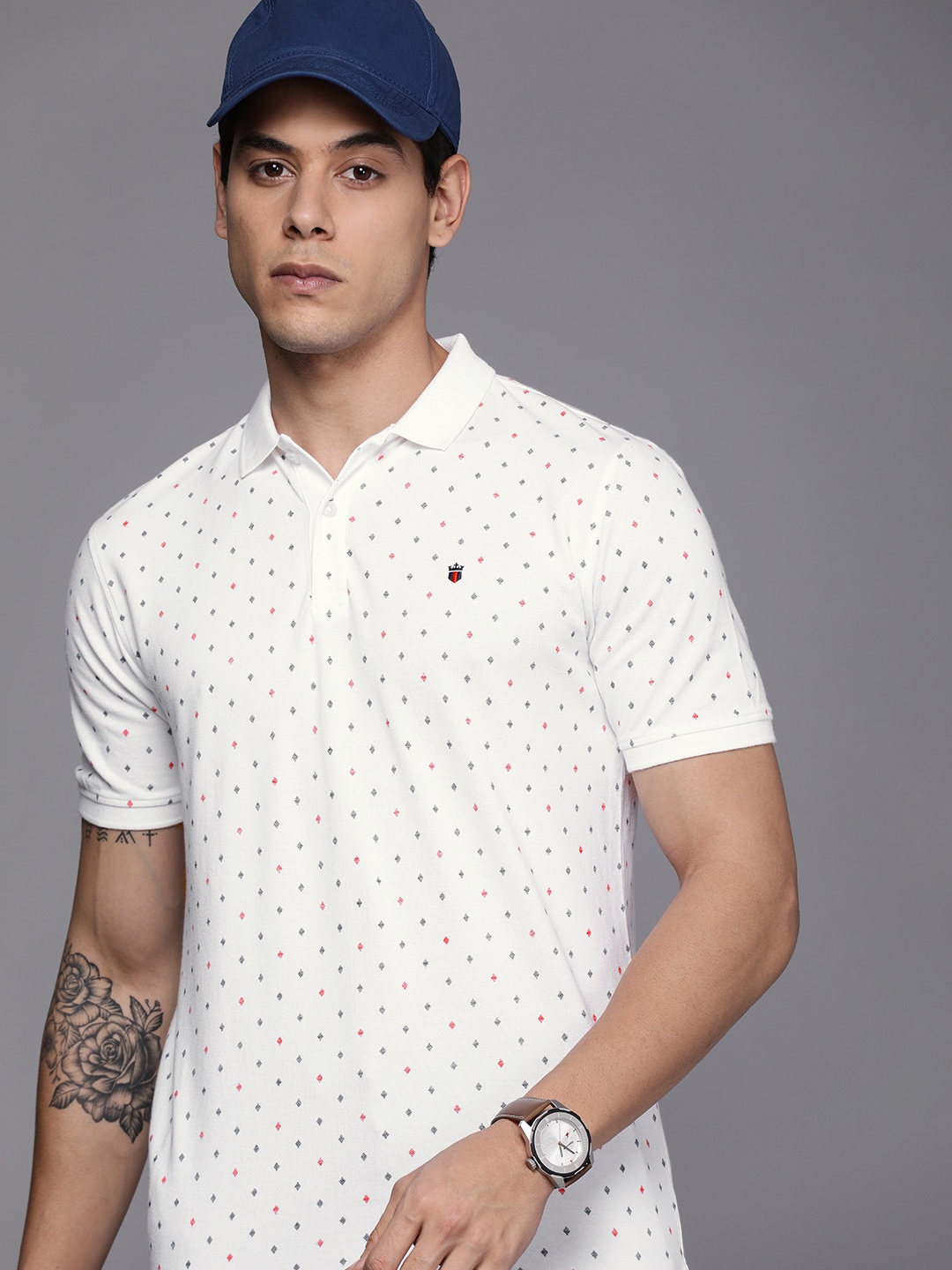 

Louis Philippe Sport Men White Printed Slim Fit Polo Collar T-shirt