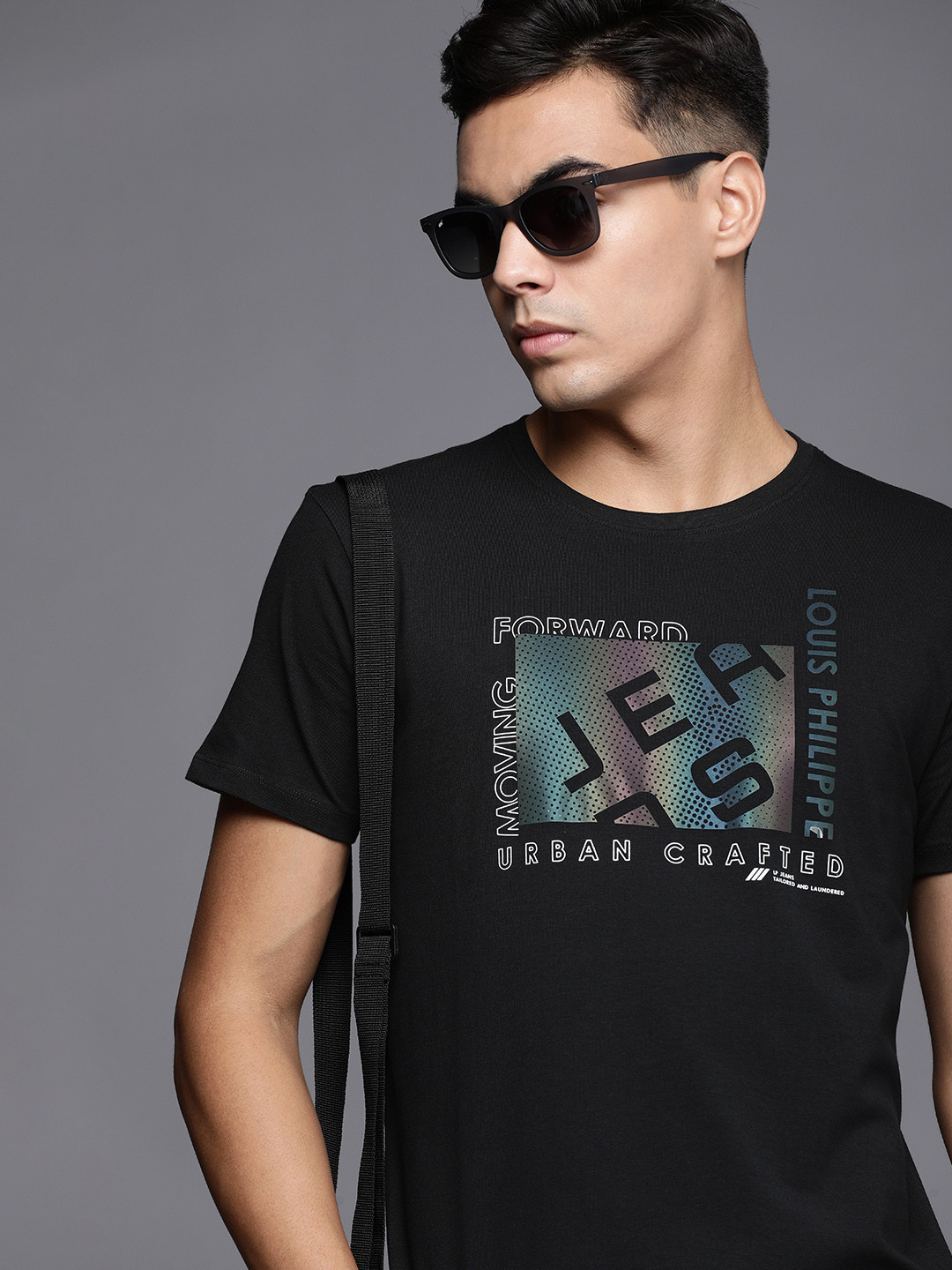 

Louis Philippe Jeans Men Black Printed Slim Fit T-shirt