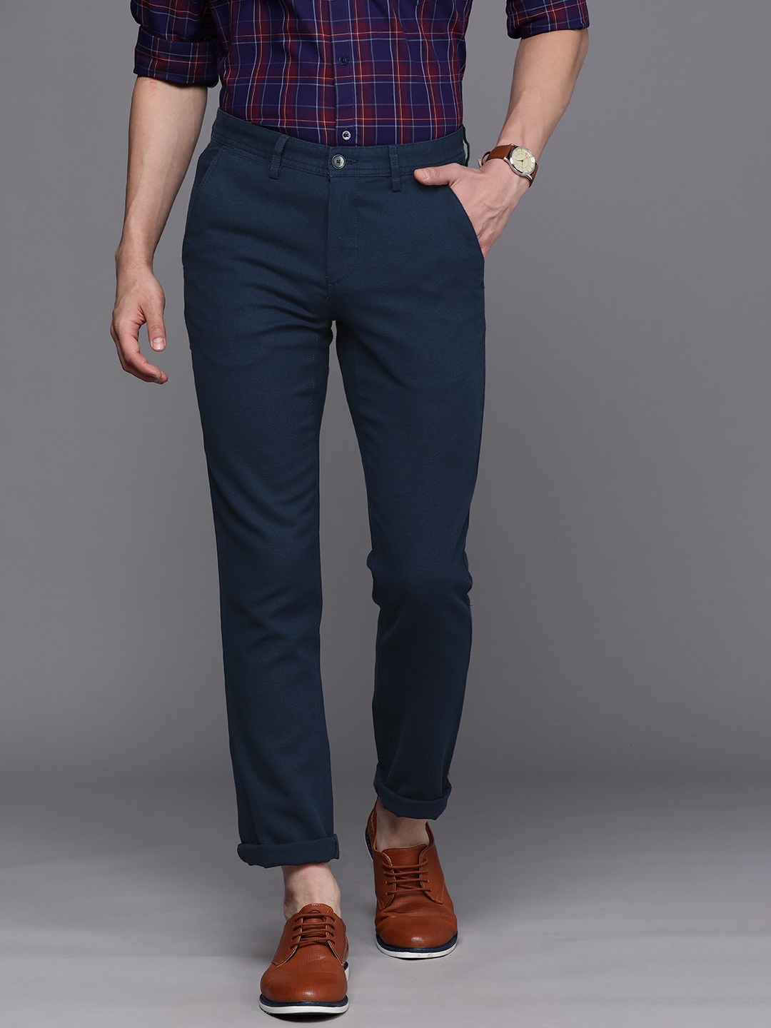

Louis Philippe Sport Men Navy Blue Slim Fit Low-Rise Regular Trousers