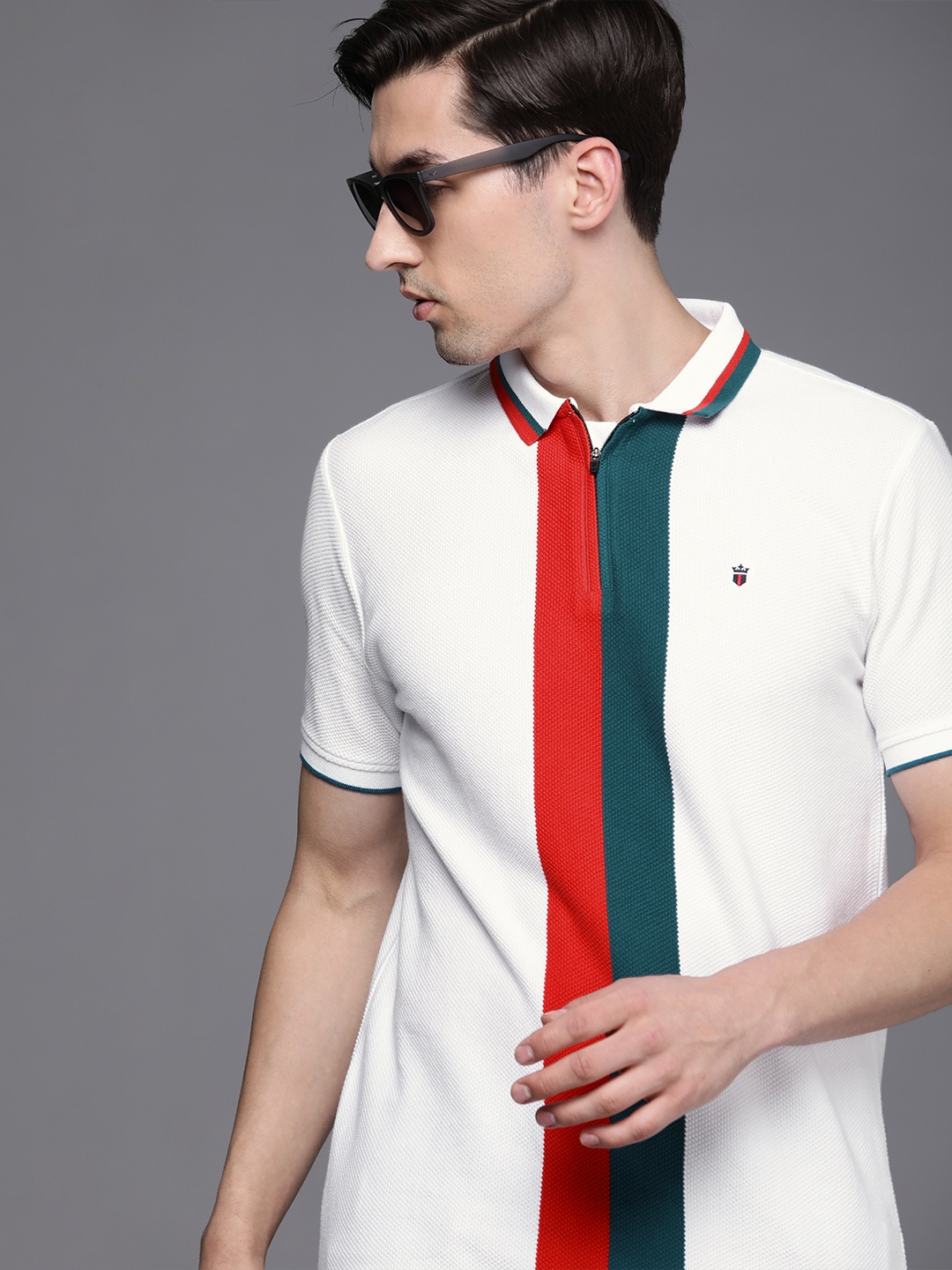 

Louis Philippe Sport Men White & Red Polo Collar Pure Cotton Slim Fit T-shirt