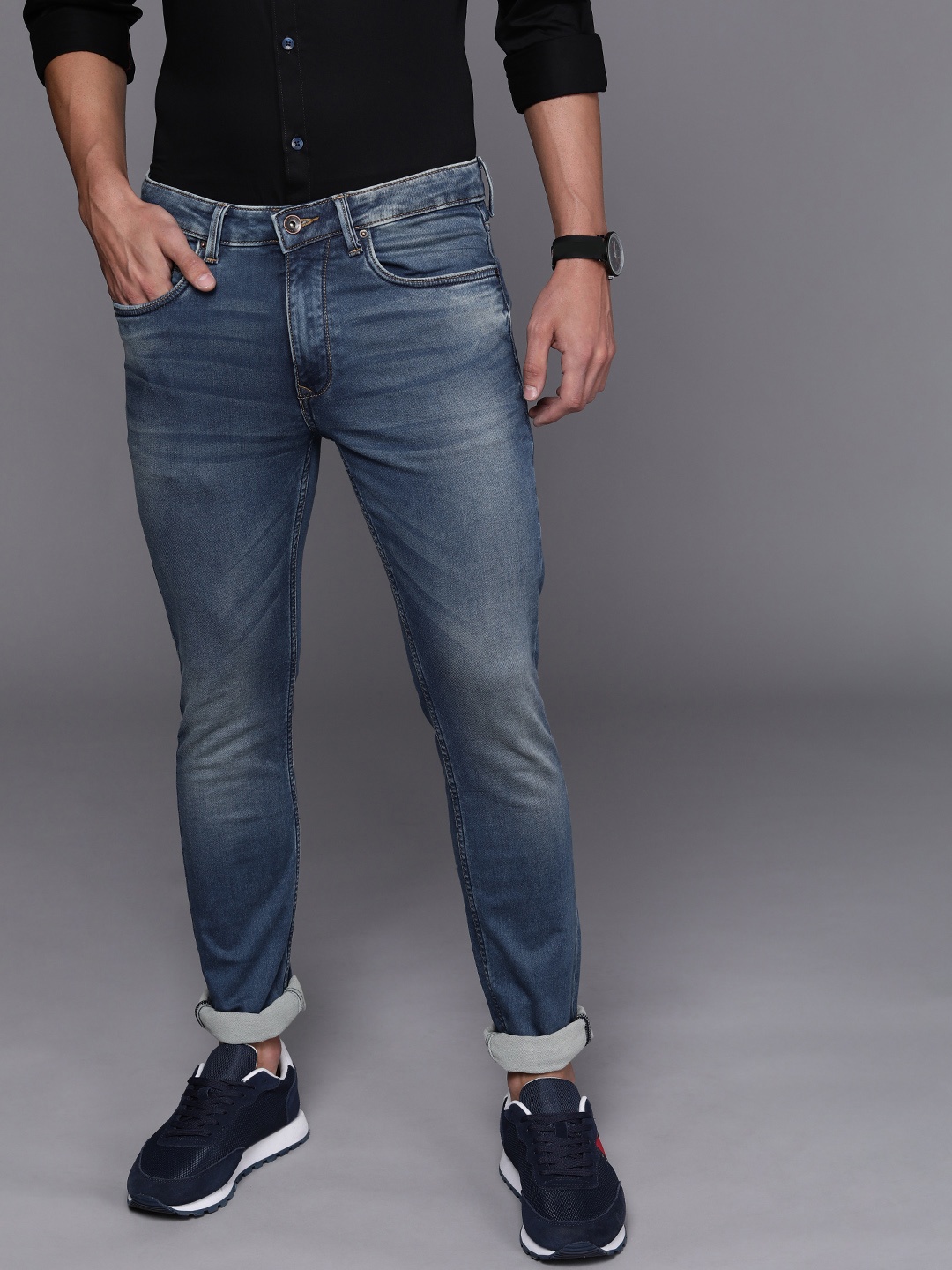 

Louis Philippe Jeans Men Blue Super Slim Fit Low-Rise Light Fade Jeans