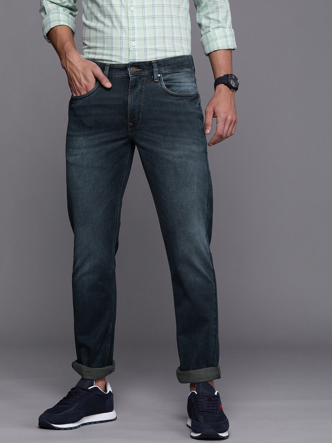 

Louis Philippe Jeans Men Blue Slim Fit Low-Rise Heavy Fade Stretchable Jeans