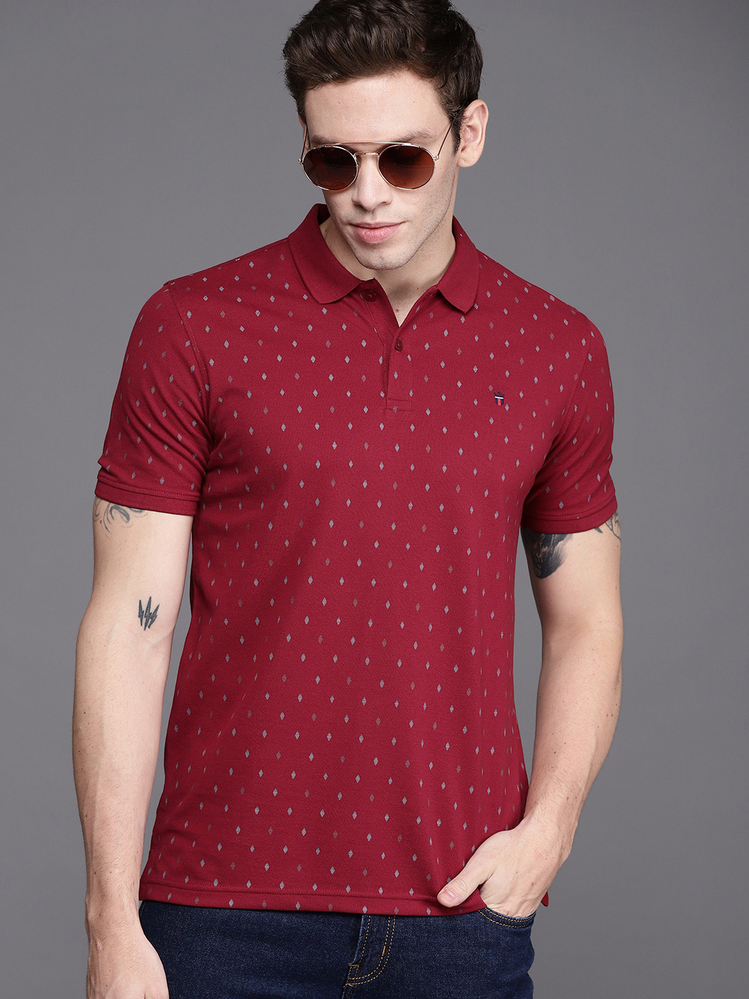 

Louis Philippe Sport Men Maroon Printed Polo Collar T-shirt