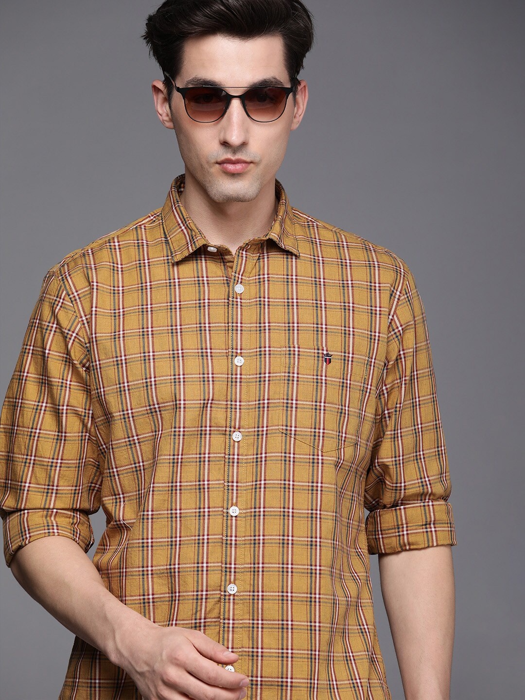 

Louis Philippe Jeans Men Yellow Slim Fit Checked Casual Shirt