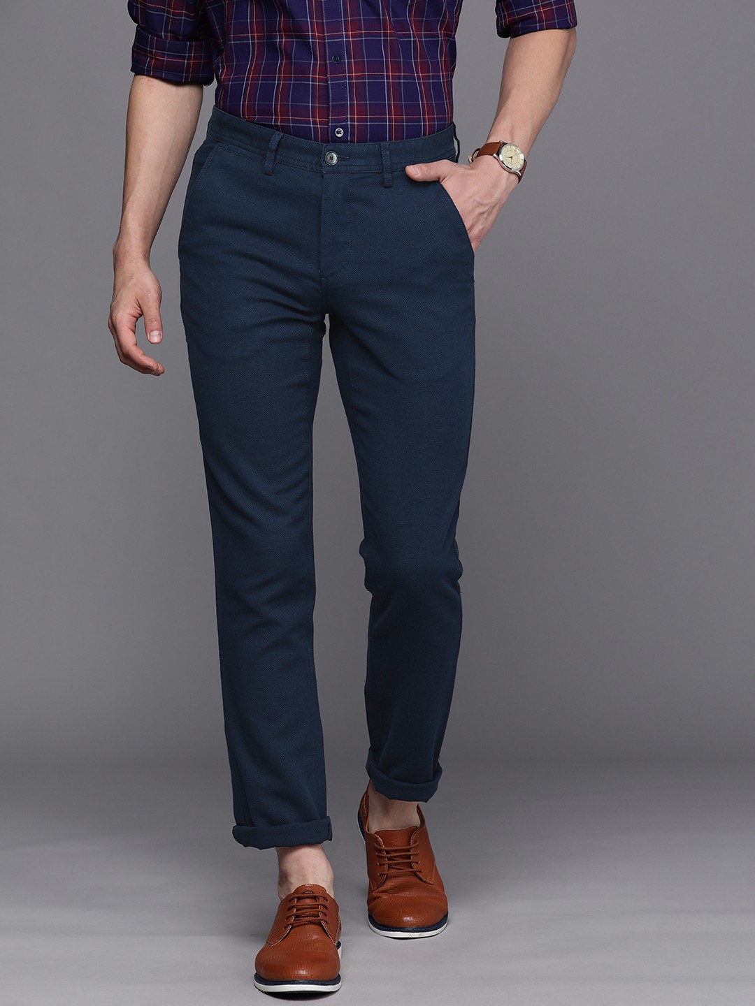 

Louis Philippe Sport Men Navy Blue Slim Fit Low-Rise Regular Trousers