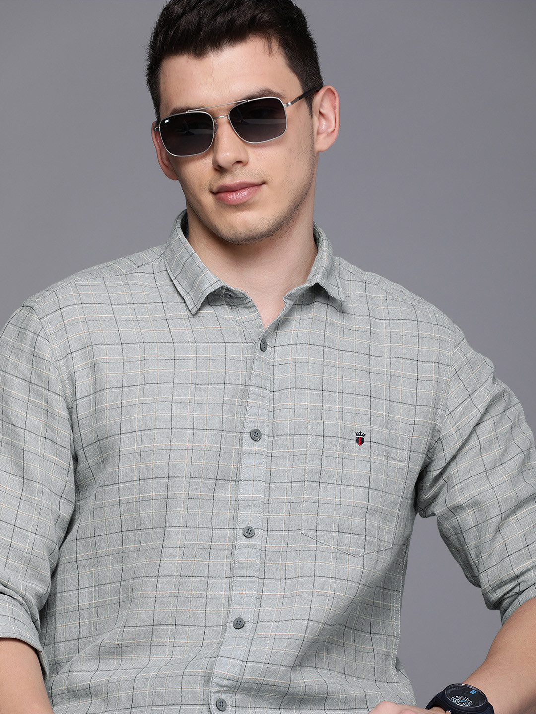 

Louis Philippe Jeans Men Grey & Black Slim Fit Checked Casual Shirt