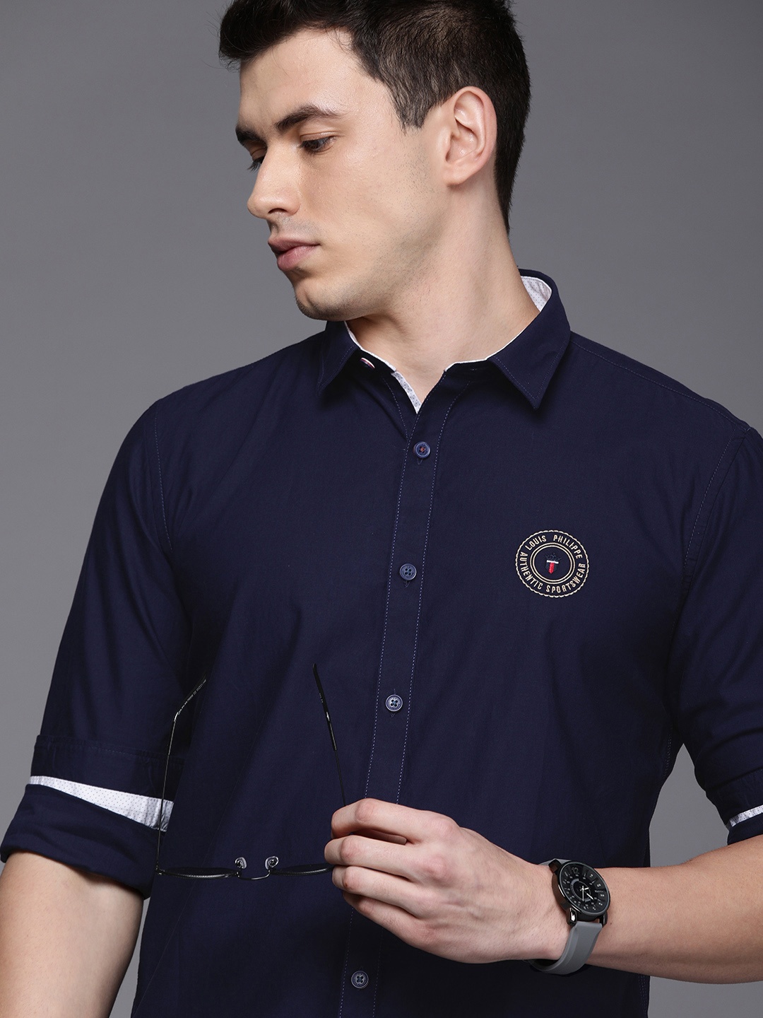 

Louis Philippe Sport Men Navy Blue Solid Slim Fit Pure Cotton Casual Shirt