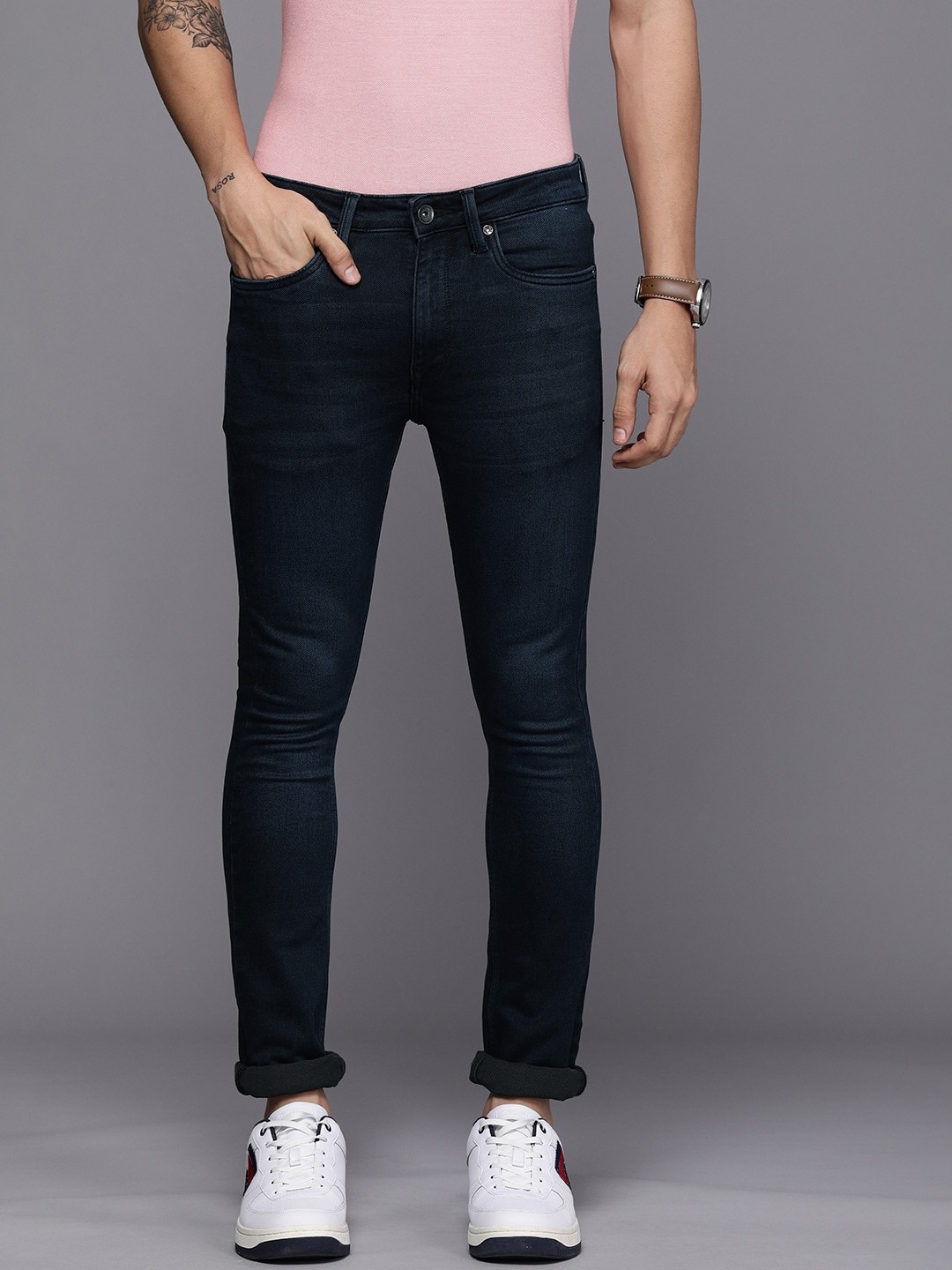 

Louis Philippe Jeans Men Dark Blue Slim Fit Low-Rise Light Fade Jeans