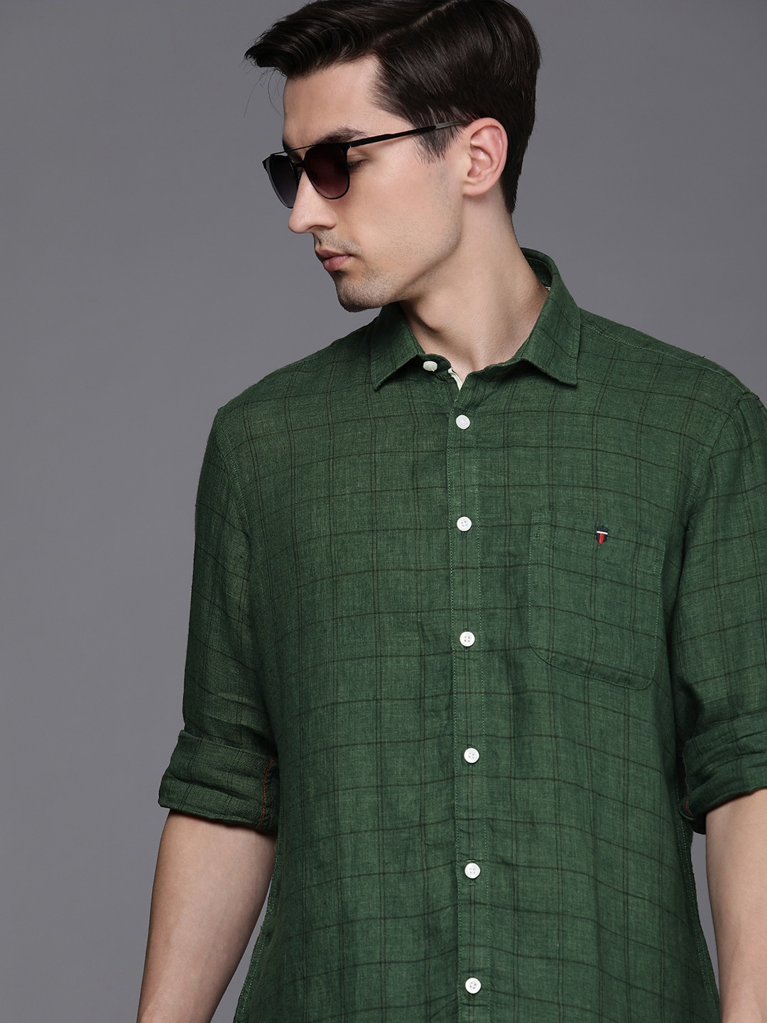 

Louis Philippe Jeans Men Green & Black Slim Fit Checked Casual Shirt
