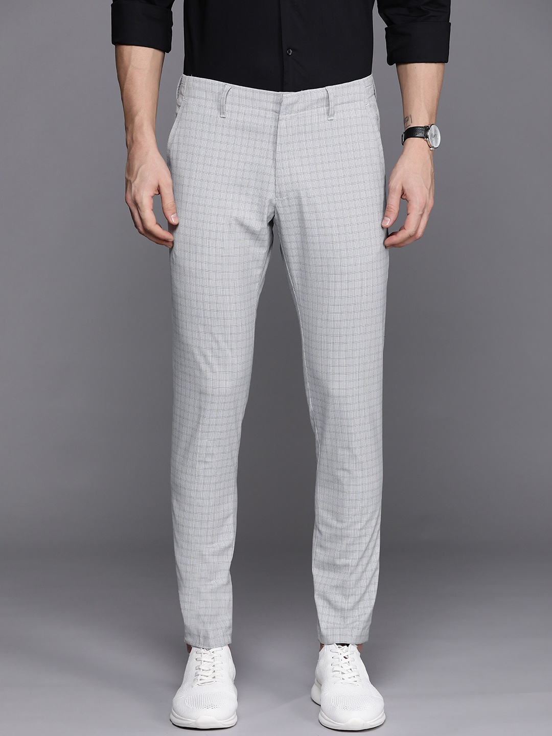 

Louis Philippe Sport Men Grey Checked Comfort Tapered Fit Trousers