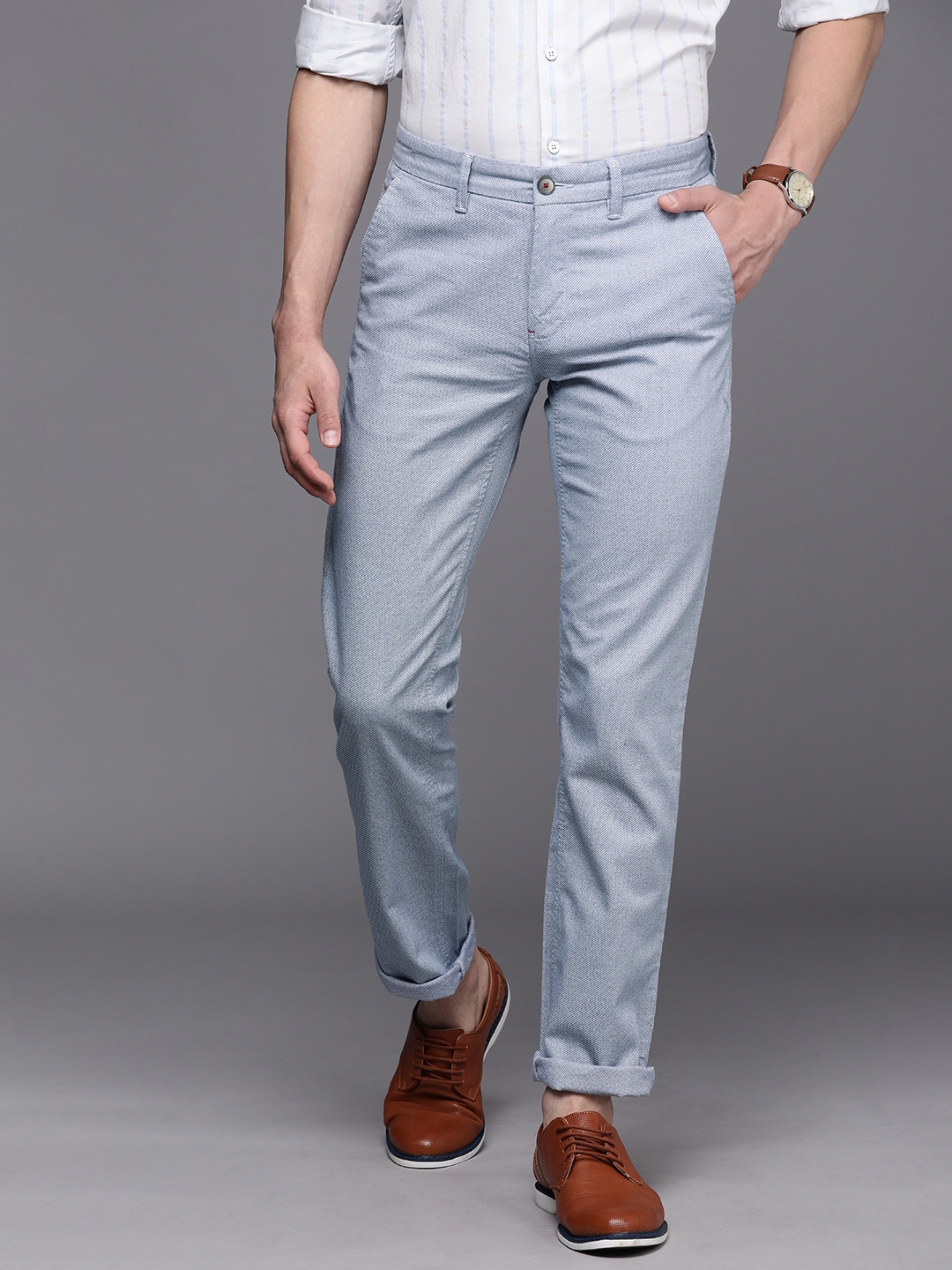 

Louis Philippe Sport Men Blue Textured Slim Fit Trousers