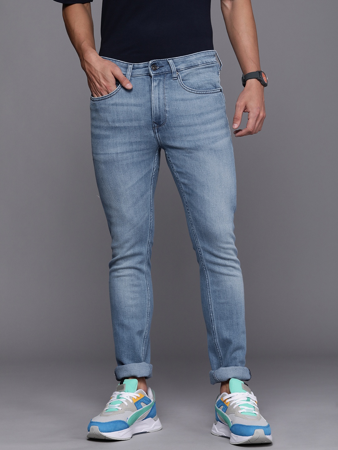

Louis Philippe Jeans Men Blue Slim Fit Low-Rise Light Fade Stretchable Jeans
