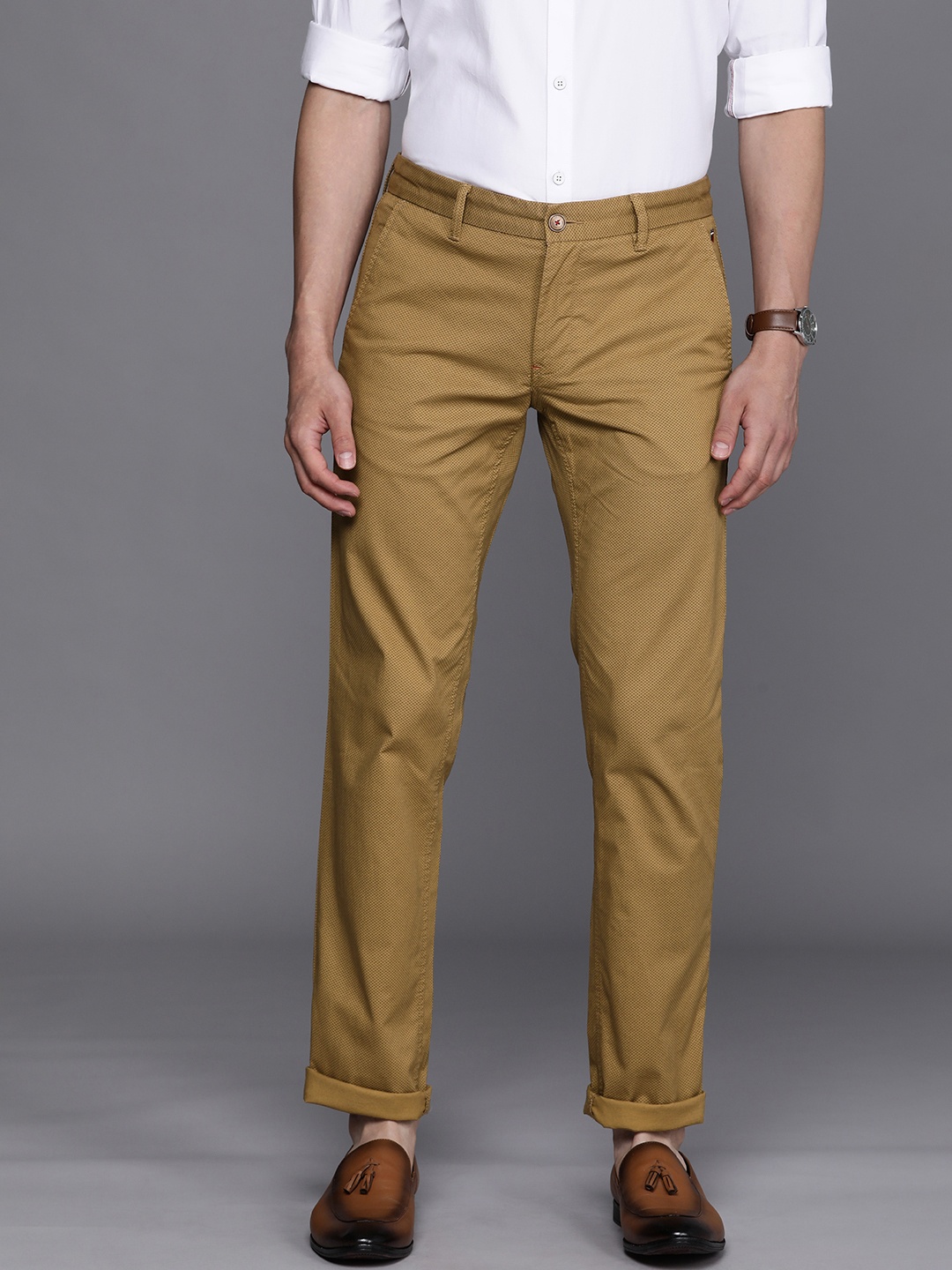 

Louis Philippe Sport Men Khaki Textured Slim Fit Trousers
