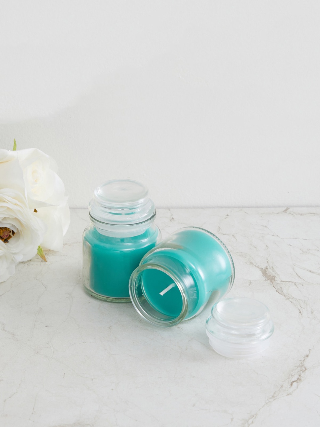 

Home Centre Set of 2 Colour Connect Blue Glass Yankee Jar