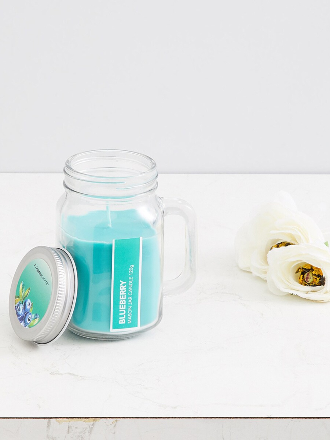 

Home Centre Blue Colour Connect Mason Jar Candle With Lid