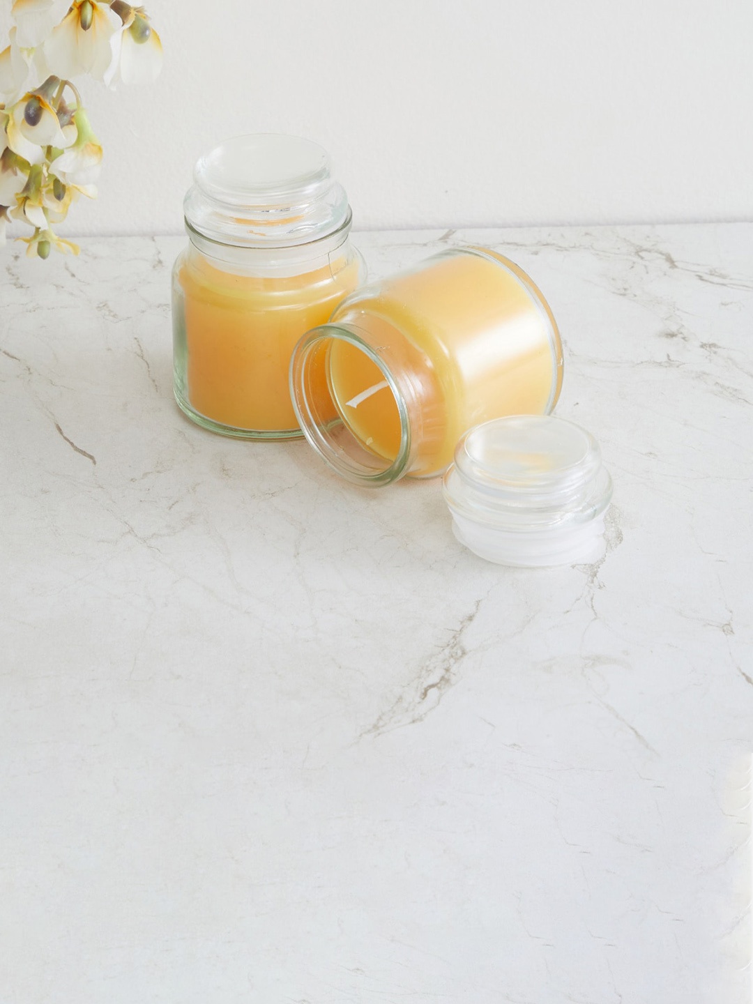 

Home Centre Yellow Set of 2 Color Connect Round Lemongrass Yankee Jar Candles