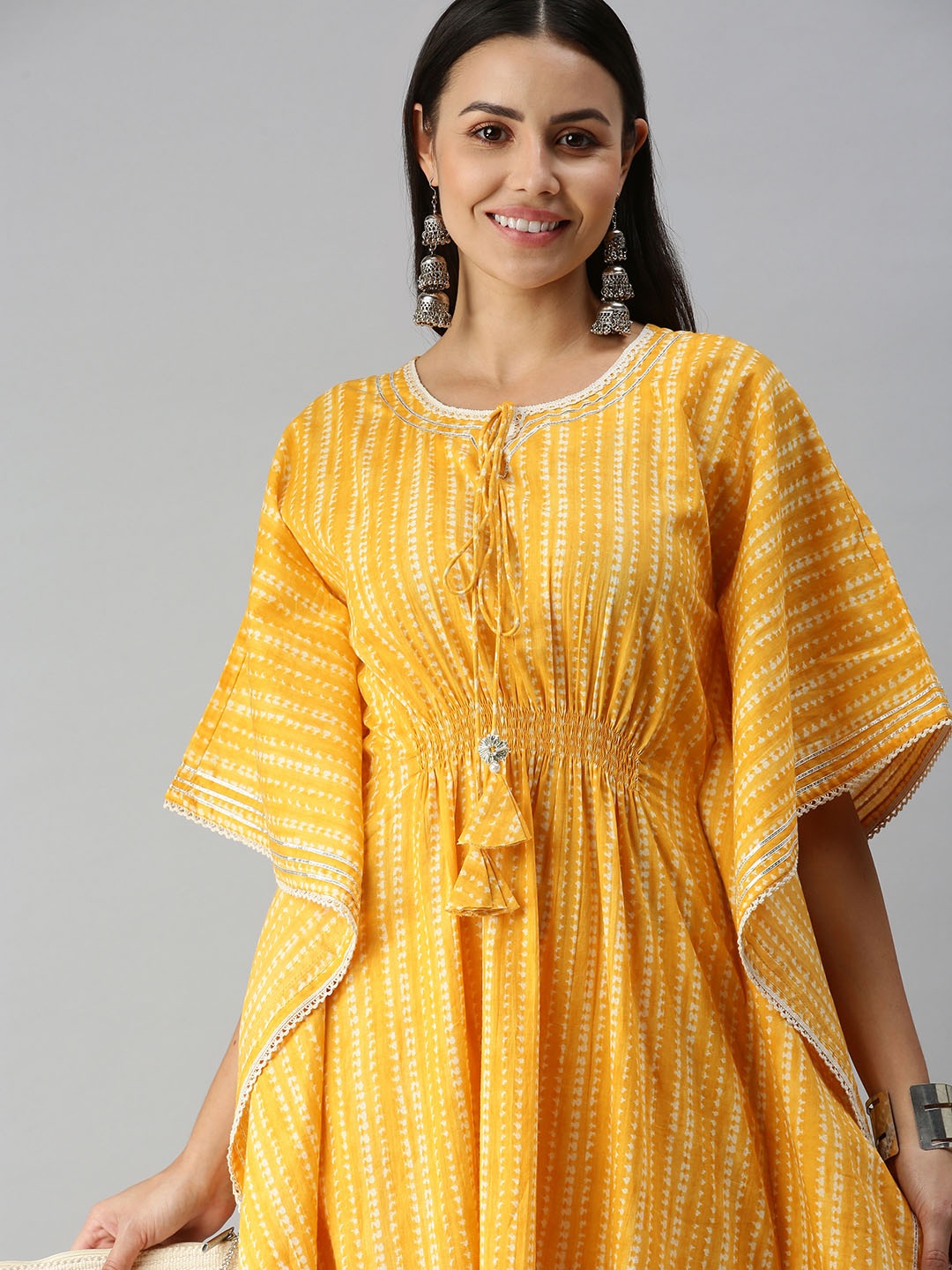 

SHOWOFF Mustard Yellow Kaftan Kurta With Trousers