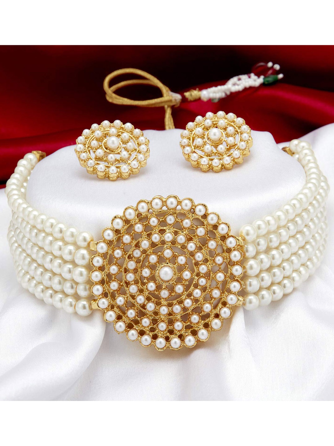 

Kord Store White & Gold-Toned & Plated Pearl Choker Necklace Set