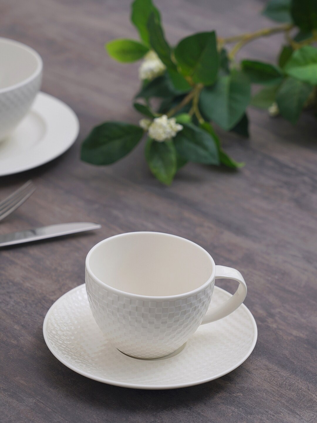 

Pure Home and Living Set of 6 Cream Solid Porcelain Cup & Saucer