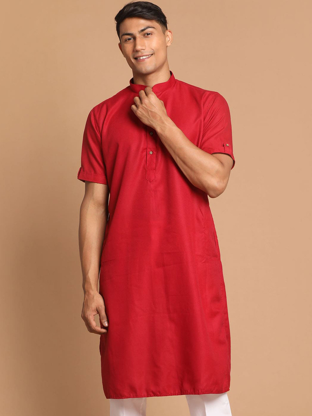 

VASTRAMAY Men Maroon Solid A-Line Kurta