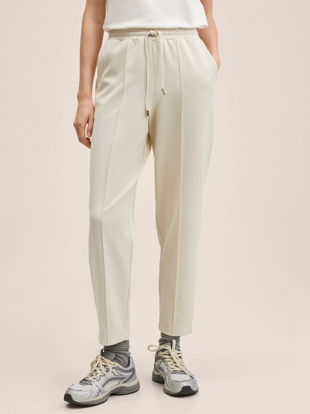 

MANGO Women Off White Solid Trousers